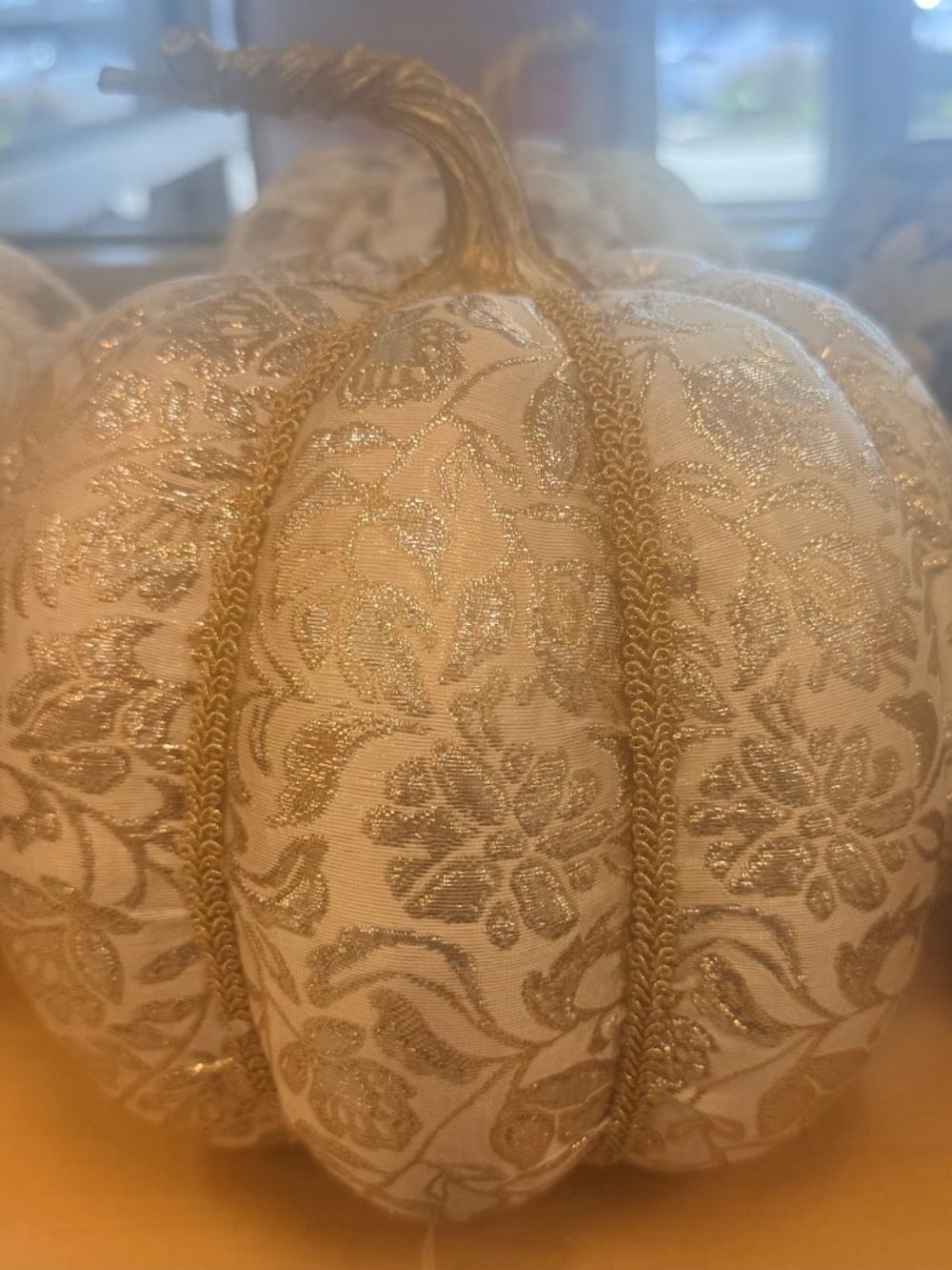 Buyer's Choice Glam Brocade Fabric Pumpkin - Gold Trim - Fall Decor